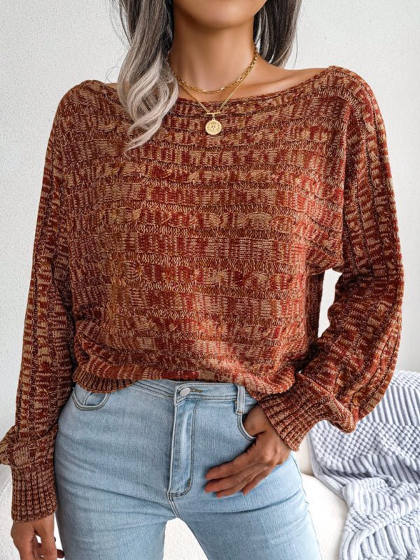 Pull tricoté à manches longues et épaules dénudées pour femme, couleur pâte frite, à la mode 