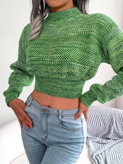 Pull tricoté à manches longues et nombril ouvert pour femmes, couleur à la mode 