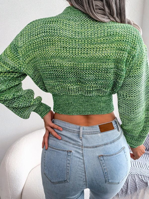 Modischer Damen-Strickpullover mit langen Ärmeln und offenem Nabel 