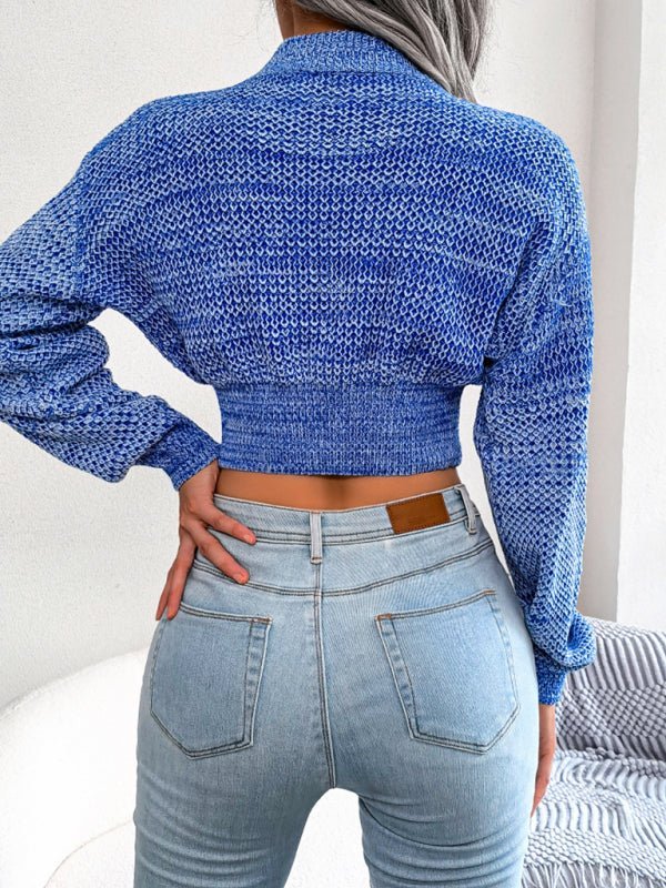 Modischer Damen-Strickpullover mit langen Ärmeln und offenem Nabel 