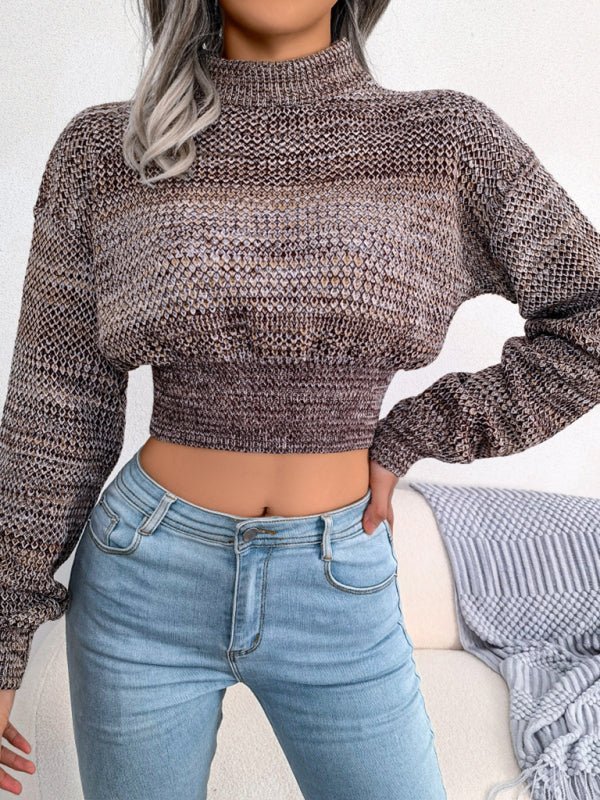 Modischer Damen-Strickpullover mit langen Ärmeln und offenem Nabel 