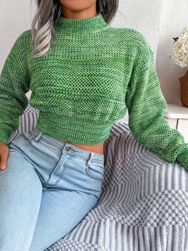 Modischer Damen-Strickpullover mit langen Ärmeln und offenem Nabel 