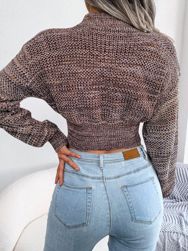 Modischer Damen-Strickpullover mit langen Ärmeln und offenem Nabel 