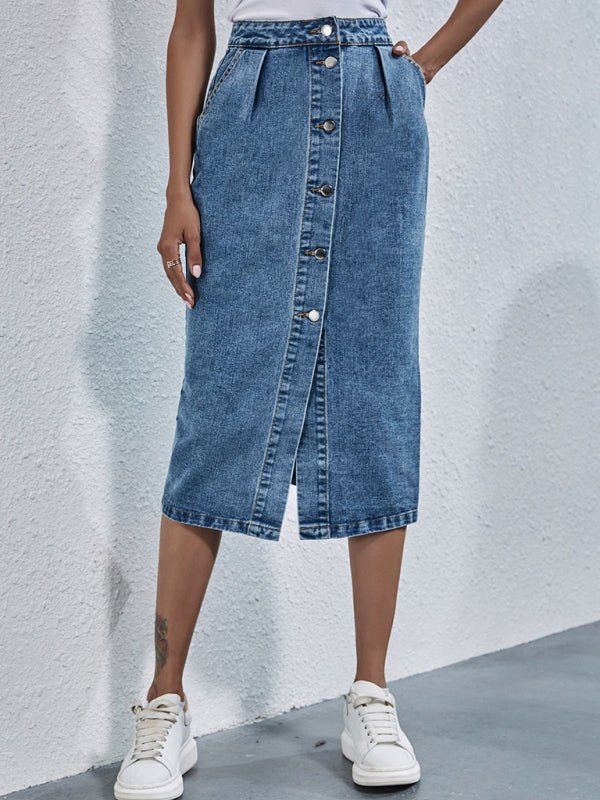 Modischer einreihiger Jeansrock mit hoher Taille für Damen 