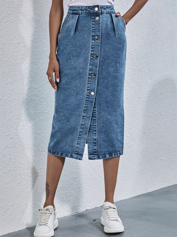 Jupe en jean à simple boutonnage taille haute pour femmes 