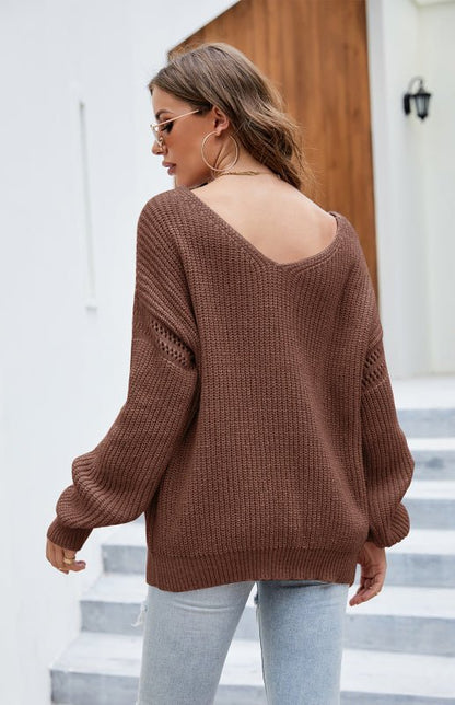 Pull tendance avec poche et col en V pour femme 