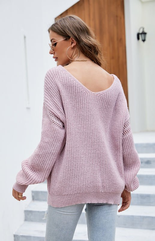 Pull tendance avec poche et col en V pour femme 