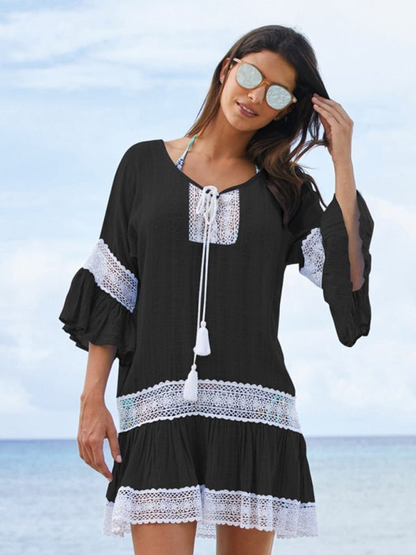 Robe de plage à manches évasées pour femmes, cache-maillot, chemise de protection solaire pour vacances à la plage 