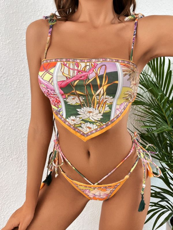 Ensemble deux pièces bikini imprimé floral pour femmes 