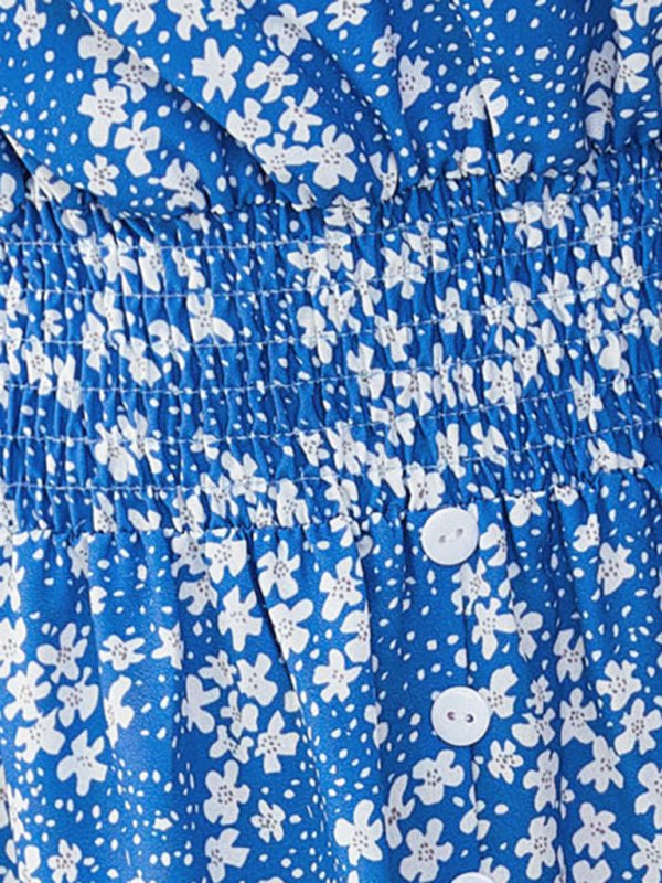 Robe midi à manches longues et taille smockée pour femme