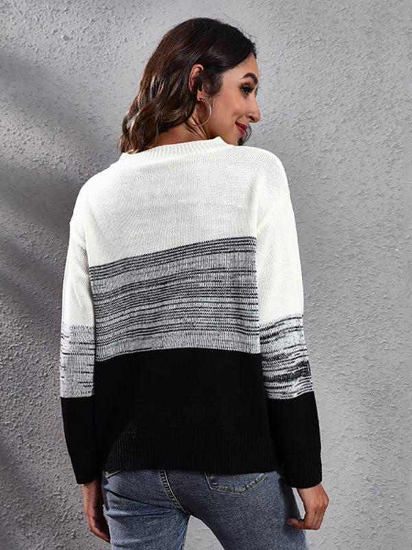 Schulterfreier Strickpullover für Damen mit Farbverlauf und Farbblock 