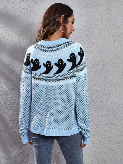 Halloween Ghost Retro Wave Point Langarm-Strickpullover für Damen 