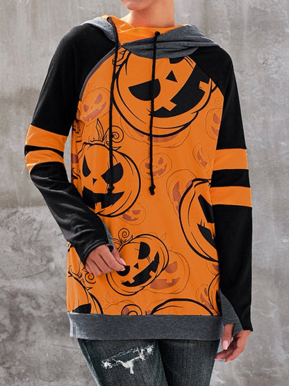 Damenoberteil mit Halloween-Print und kontrastierenden Raglanärmeln 