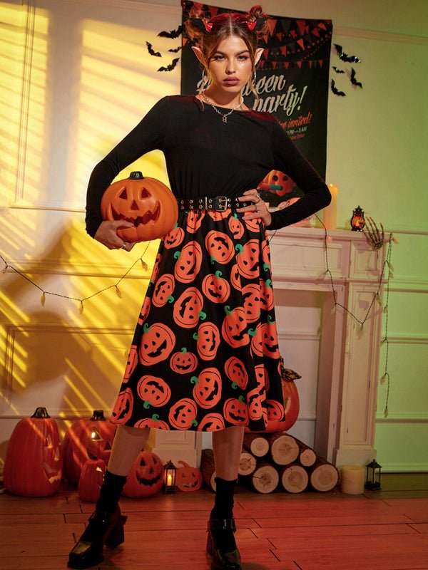 Robe trapèze imprimée Halloween pour femme 