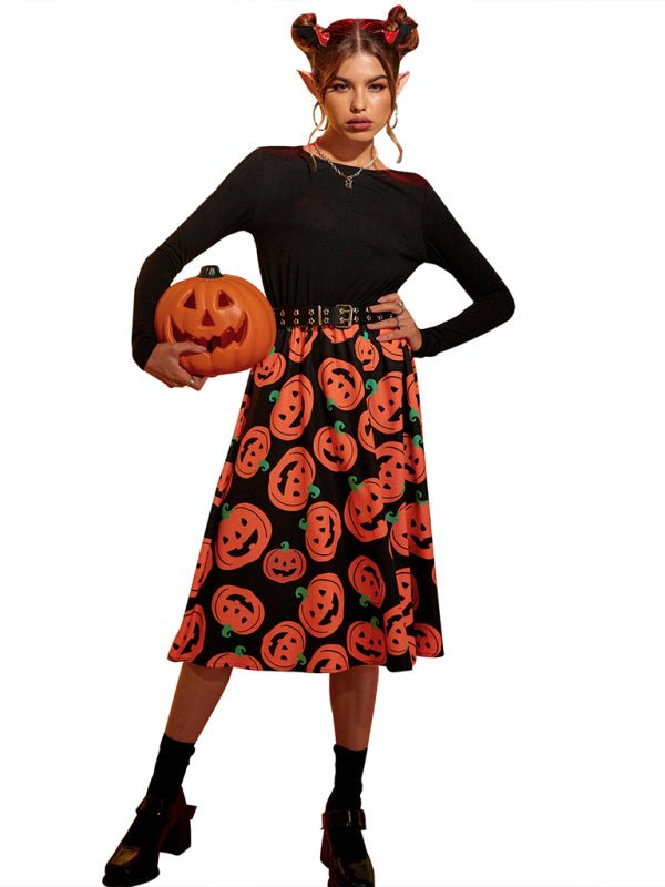 Robe trapèze imprimée Halloween pour femme 