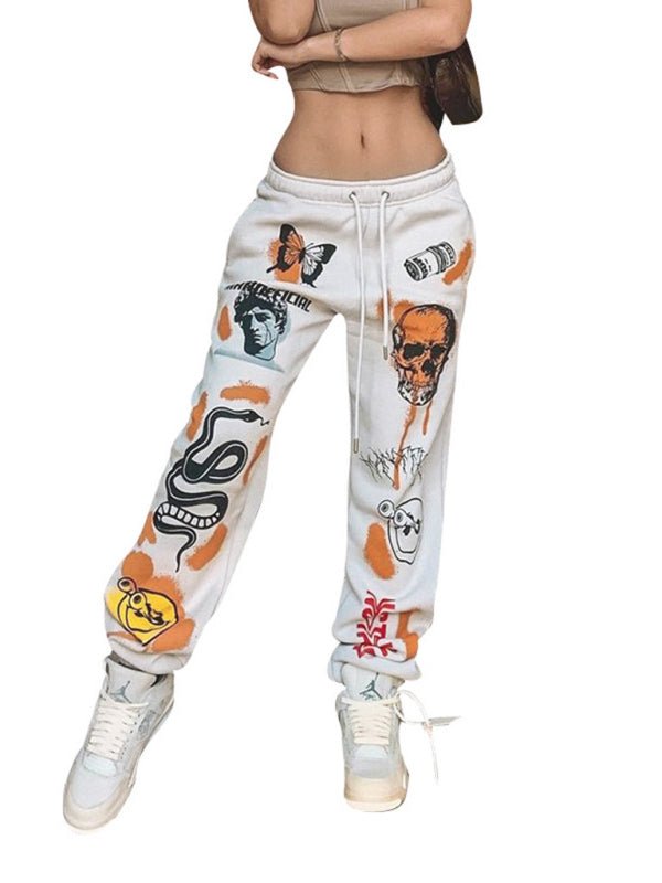 Damen-Hose mit Halloween-Aufdruck und Krawatte, hoher Taille 