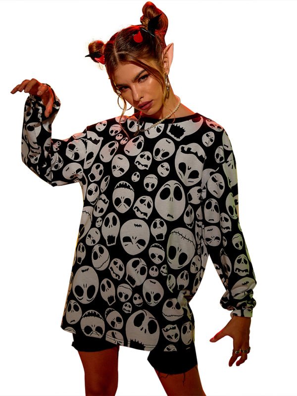 Halloween-Schädel-Print-Bluse für Damen 