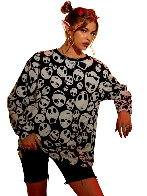 Halloween-Schädel-Print-Bluse für Damen 