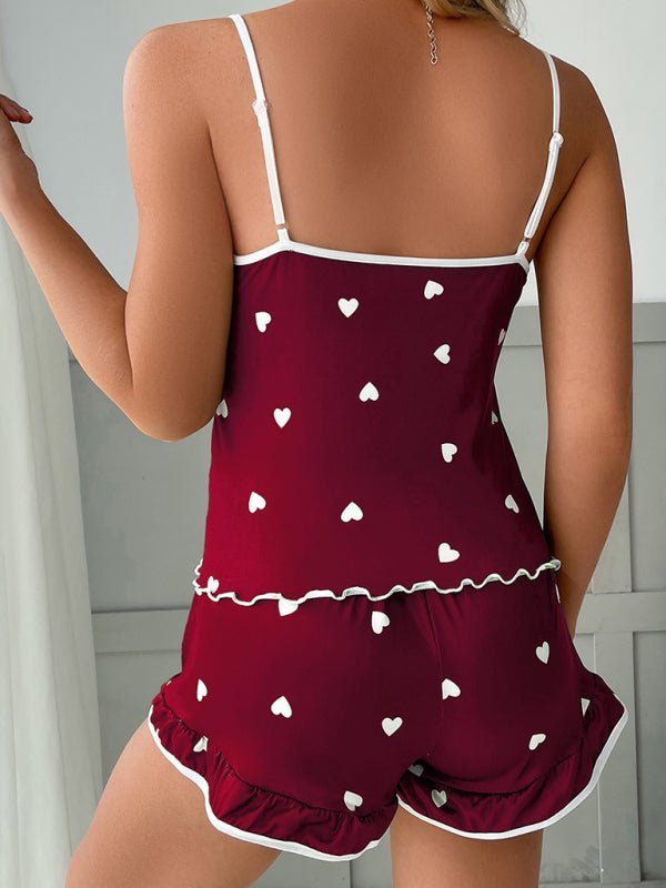 Damen-Pyjama-Set mit Herz-Print, Leibchen und Shorts, zweiteilig 