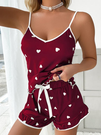 Damen-Pyjama-Set mit Herz-Print, Leibchen und Shorts, zweiteilig 