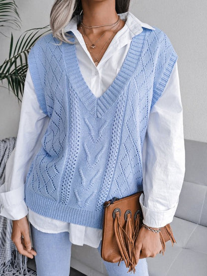 Gilet tricoté à col en v pour femmes, pull ajouré en pâte frite torsadé 