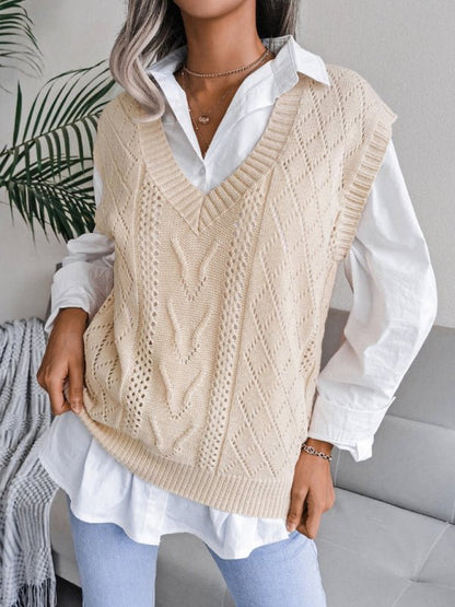 Gilet tricoté à col en v pour femmes, pull ajouré en pâte frite torsadé 