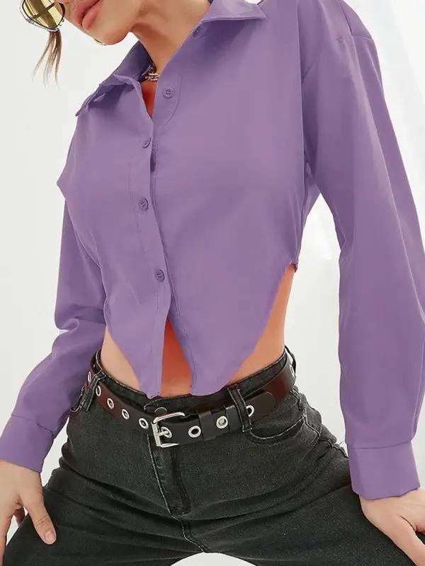 Damen-Langarmshirt mit unregelmäßigem Saum und Revers 