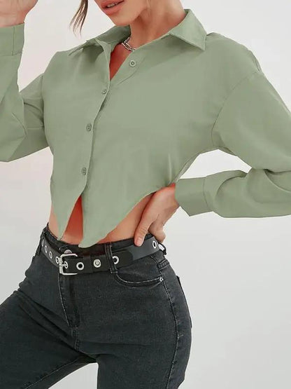 Damen-Langarmshirt mit unregelmäßigem Saum und Revers 