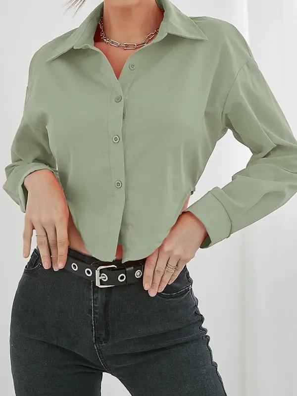 Damen-Langarmshirt mit unregelmäßigem Saum und Revers 