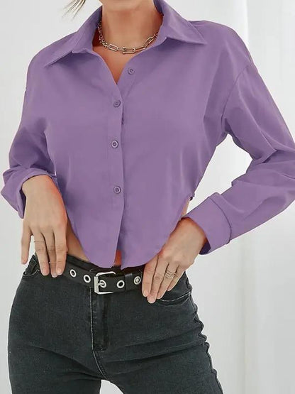 Damen-Langarmshirt mit unregelmäßigem Saum und Revers 