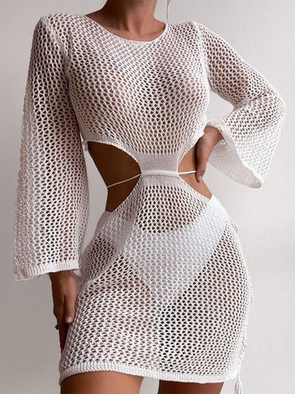 Robe tricotée sexy transparente, taille basse, pour femmes, cache-maillot 