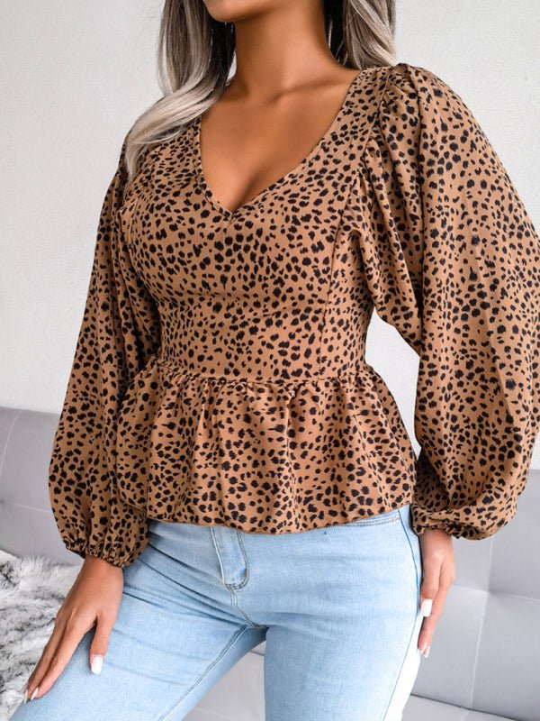 Langärmliges, lässiges Chiffon-Hemdoberteil mit Leopardenmuster für Damen von Lantern 