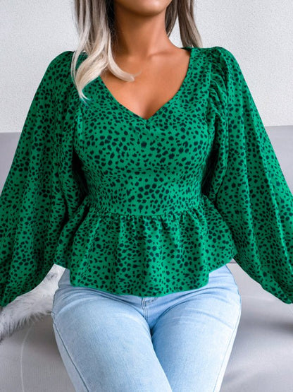 Langärmliges, lässiges Chiffon-Hemdoberteil mit Leopardenmuster für Damen von Lantern 