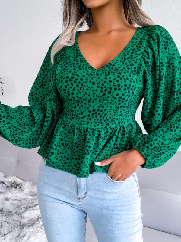 Langärmliges, lässiges Chiffon-Hemdoberteil mit Leopardenmuster für Damen von Lantern 