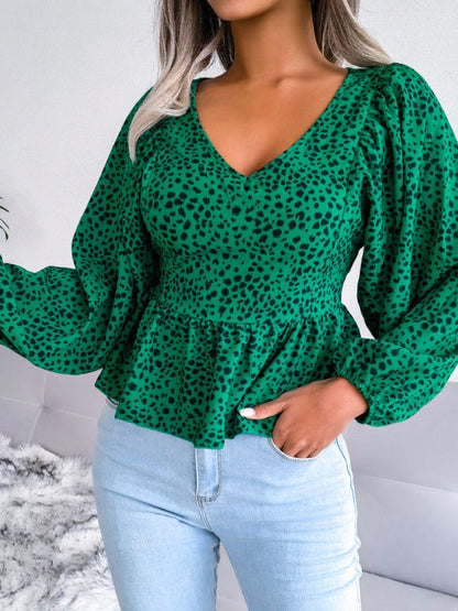 Langärmliges, lässiges Chiffon-Hemdoberteil mit Leopardenmuster für Damen von Lantern 