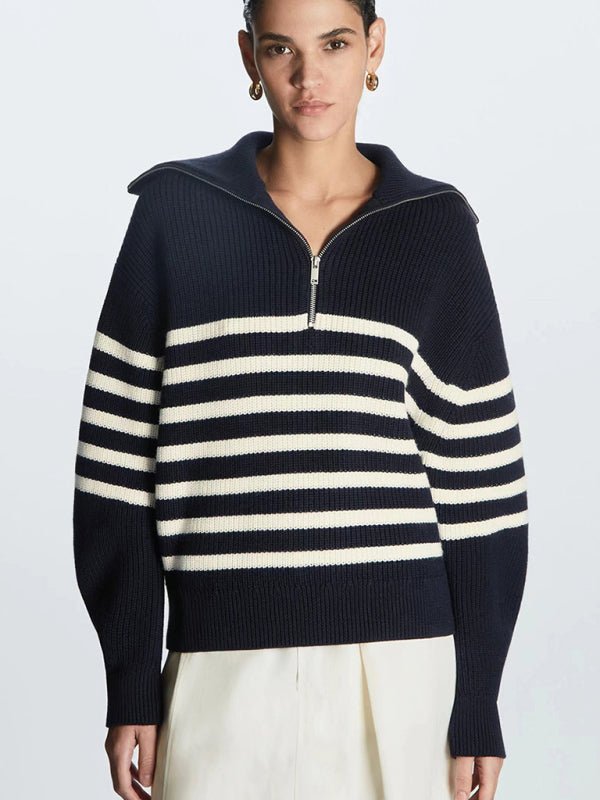 Pull rayé en laine mélangée à revers pour femme 