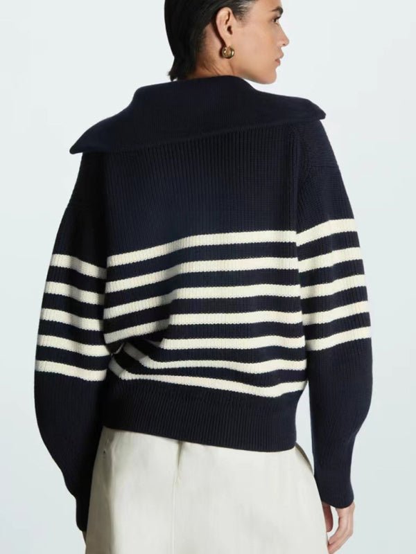 Pull rayé en laine mélangée à revers pour femme 