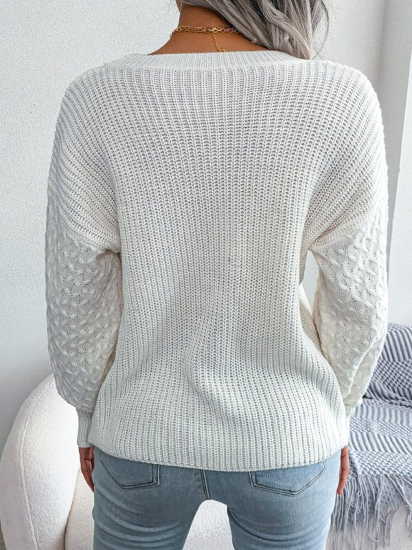 Pull tricoté à manches longues lanterne de loisirs pour femmes 