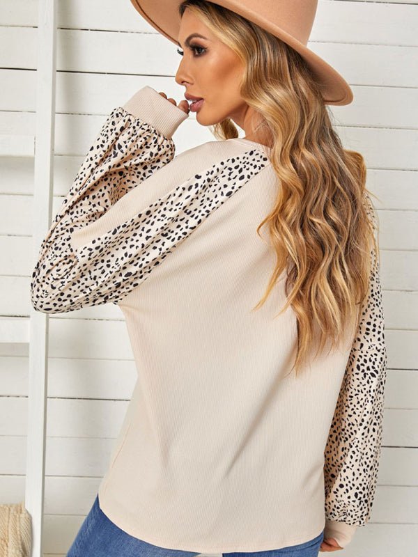 Damen-T-Shirt-Oberteil mit Leopardenmuster und Puffärmeln 