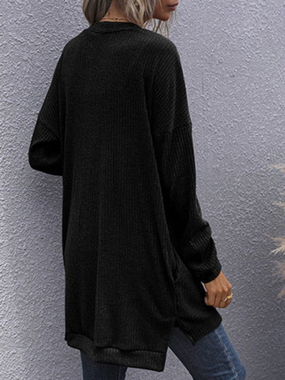 Langarm-Oberbekleidung für Damen, gestrickter Cardigan-Pullover mit V-Ausschnitt 