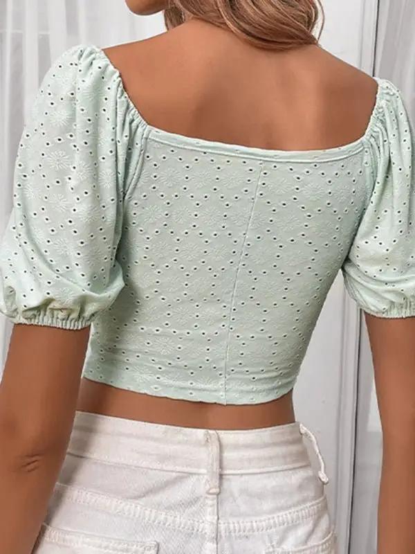 Damen-Bluse mit Mini-Ausschnitt, doppeltem Saum und quadratischem Ausschnitt 