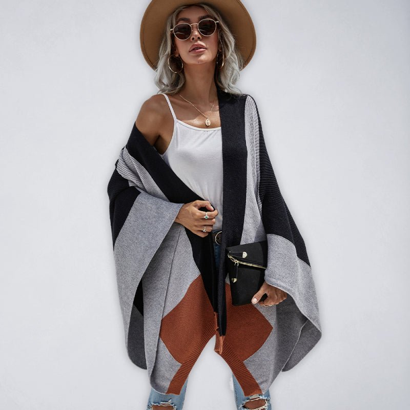 Cardigan en tricot ample surdimensionné à carreaux pour femmes 