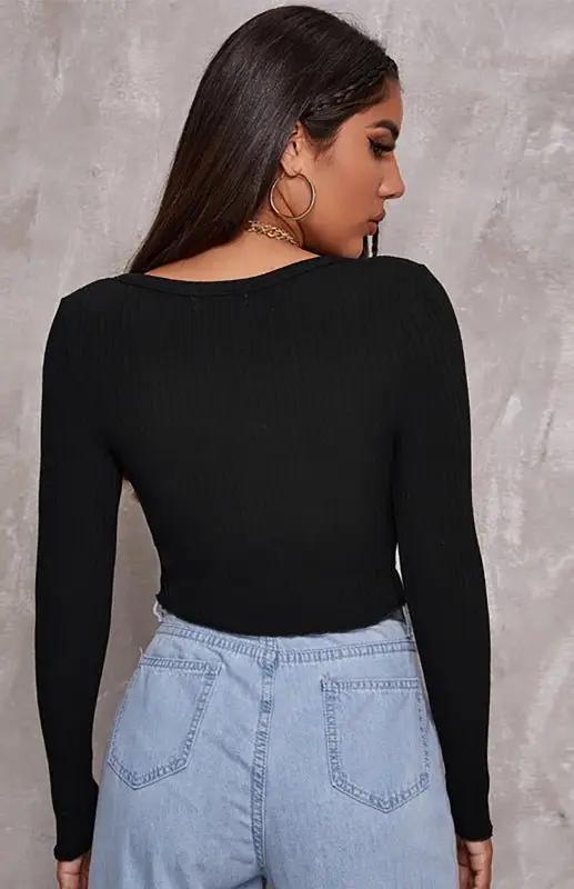 Damen Sexy Button-Crop-Langarm-Top 