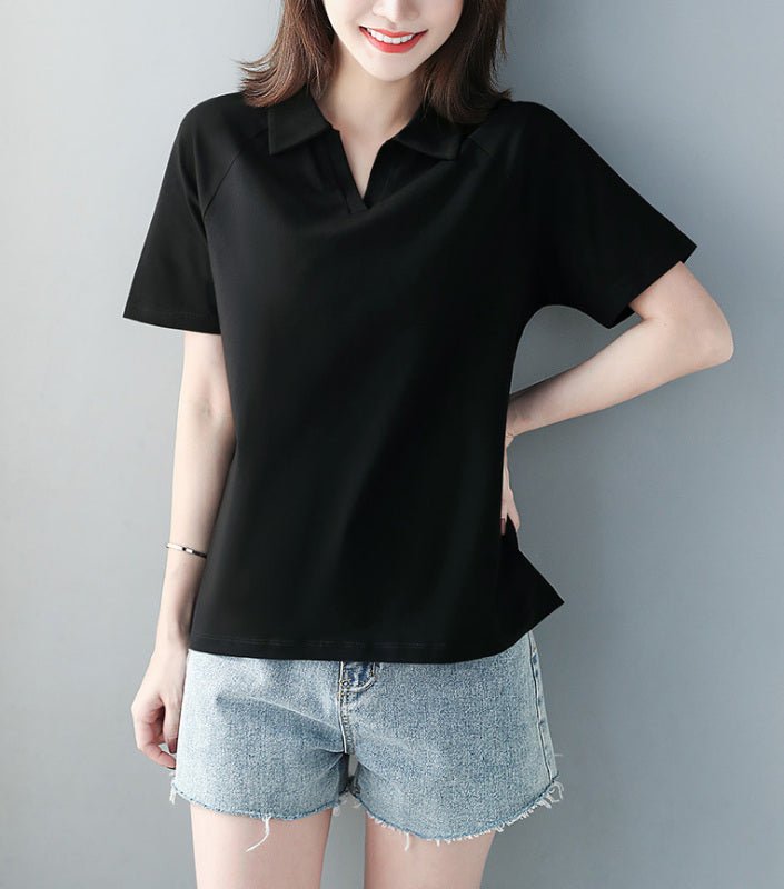 Women’s Simple Easy Short Sleeve Split Neck Polo Top