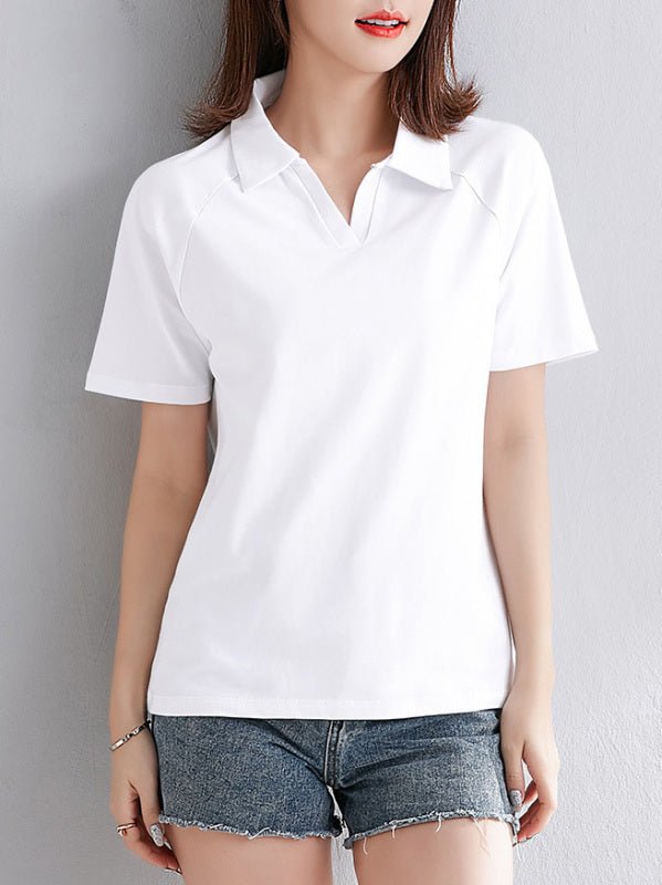 Women’s Simple Easy Short Sleeve Split Neck Polo Top