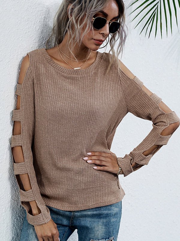 Slim-Fit-Pullover für Damen mit hohlem, langärmligem Strickpullover 