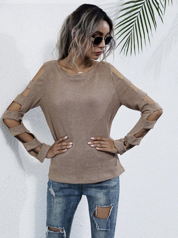 Slim-Fit-Pullover für Damen mit hohlem, langärmligem Strickpullover 