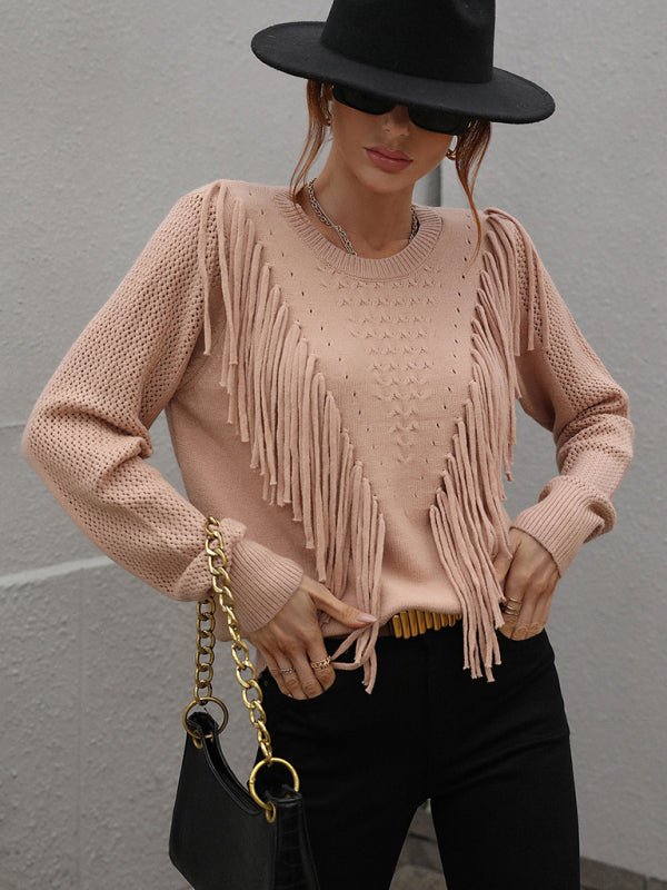 Women’s Solid Color Knit Fringed Sweater