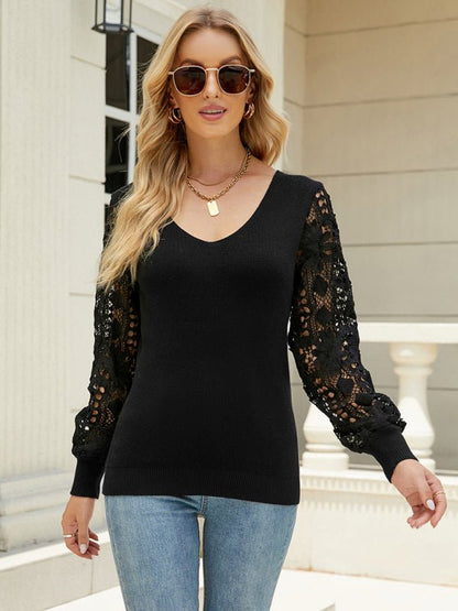 Women’s Solid Color Lace Sleeve Sweater