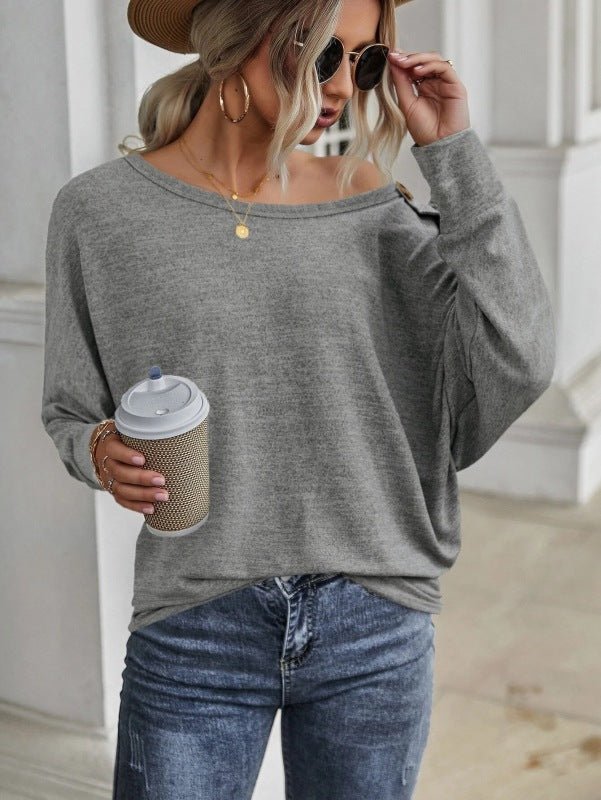 Women’s Solid Color Relaxed Buttons Long Sleeve T Shirt